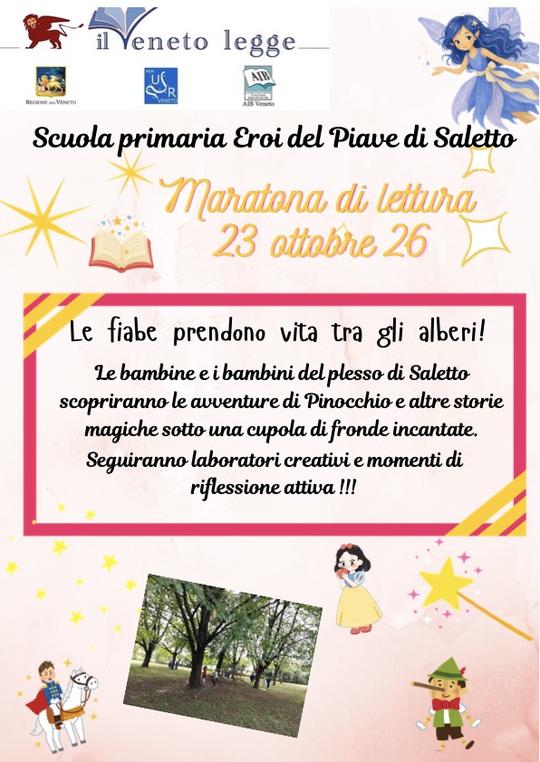 Locandina Scuola Primaria Saletto - Le fiabe prendono vita tra gli alberi